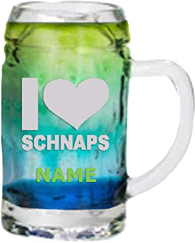Minimaß Schnapskrug mit individueller Gravur [Name] und [Motiv - I Love Schnaps] - MeinGlas