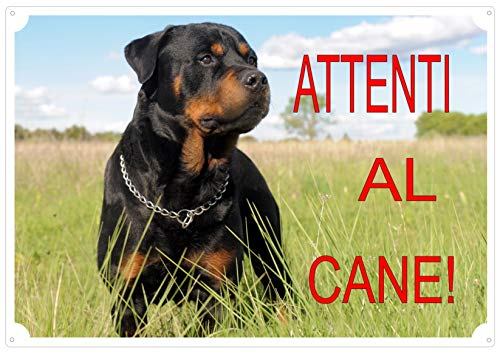 Cartello, Targa ATTENTI AL CANE da Cancello ROTTWEILER cm 30 x 21,5