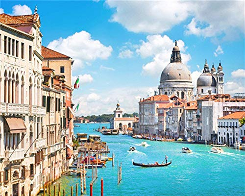 YEESAM ART DIY Ölgemälde Malen nach Zahlen Erwachsene Kinder, Meer Stadt von Venedig, Italien Zahlenmalerei ab 5 Öl Wandkunst (Venedig, mit Rahmen)