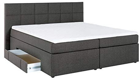 3F FURNITURE FOR FRIENDS Boxspringbett Bea 200x200 cm Anthrazit Härtegrad H2/H3 | 7-Zonen Taschenfederkern Matratze + Visco Topper | mit Bettkasten für Stauraum