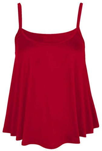 Womens Ladies Camisole Cami Plain Strappy Swing Vest Top Flared Sleeveless Plus Size (Red, UK 16-18)