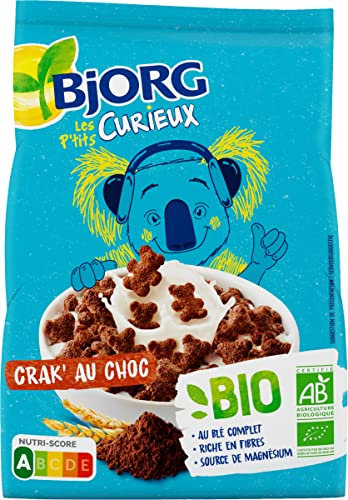 BJORG - Les P'tits Curieux - Crak’ Au Choc - Céréales Enfants Bio au Chocolat - Pour le Petit Déjeuner - Nutriscore A - 1 Paquet de 250 g