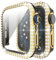Miimall Funda para Apple Watch Series 3/2/1 38mm 42mm Diamantes de Imitación Protección Completo PC Cover con Protector de Pantalla Cristal Templado Case para iWatch 38 mm Negro + Oro