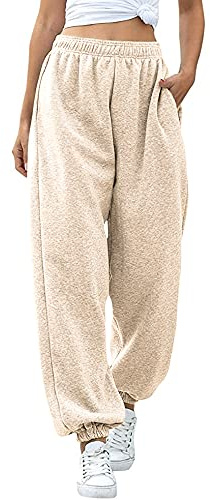Love My Fashions Women's Plain Gym Sport Jogger Sweatpants & Winters Joggers Pockets Pants and Baggy Elastic Waist Trousers for Casual Hip Hop, Gym and Jogging Cream