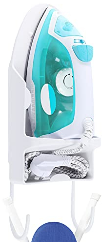 Ironing Board Hanger Wall Mount, Iron Hanger with Ironing Board Rack, Heat Resistant Iron Holder Wall Mount for Max 5 Inch Width (White)
