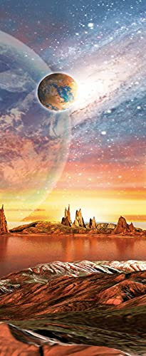 A.Monamour Sticker Porte Autocollant Poster De Porte 3D Planète Extraterrestre avec Paysage De Montagnes Terrestres Vinyle Affiche De Porte Sticker Mural Papier Peint Art Décor 85 x 200 cm