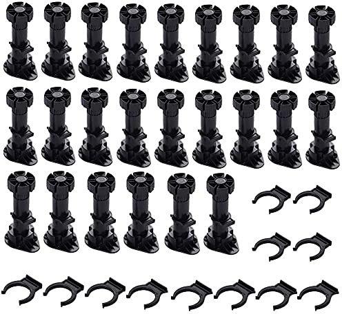 QDDS Lot de 24 Pieds de Meubles réglables en Plastique épais Noir avec Clip de Fixation pour Meubles de Cuisine ou de Salle de Bain, Armoire et canapé (120-150mm), (HjjnmoY026)