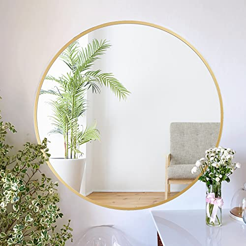 ZENIDA Spiegel Rund, 50x50 cm Wandspiegel Rund mit hochwertigen Gold Metallrahmen, Moderner Design großer Spiegel, für Diele, Badezimmer, Wohnzimmer und Mehr