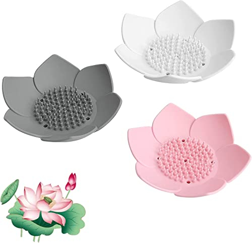 3 Stücke Lotus Seifenschale,Seifenschale Für Die Dusche,Lotusförmige Seifenschale Aus Silikon,Für Bad, Küche, Duschraum, Waschküche Oder Schlammraum Blumen-Seifenschale Aus Silikon(Weiß, Rosa, Grau)