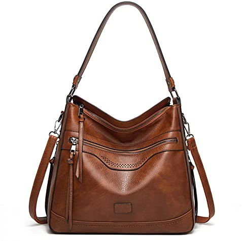 Sacmill Damen Handtasche PU Leder Umhängetasche Shopper Top-Griff Tragetaschen Elegant Schultertasche für frauen (Braun1021)