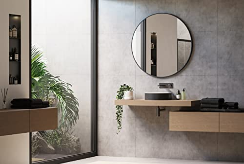 Bernstein® Badezimmerspiegel 8232 rund mit Leichtmetallrahmen in Schwarz, Weiß und Gold Wandmontage Wandspiegel Badspiegel Bad, Spiegel mit Aluminiumrahmen in Schwarz, Spiegel Ø 100cm