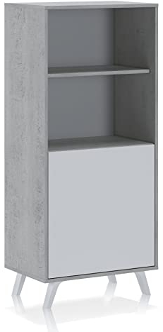 Wink Design Bar, Hochschrank, Umweltfreundliche Platten aus Holz, Melamin, Lärche Weiß, Beton, H135 x 60 x 40 cm