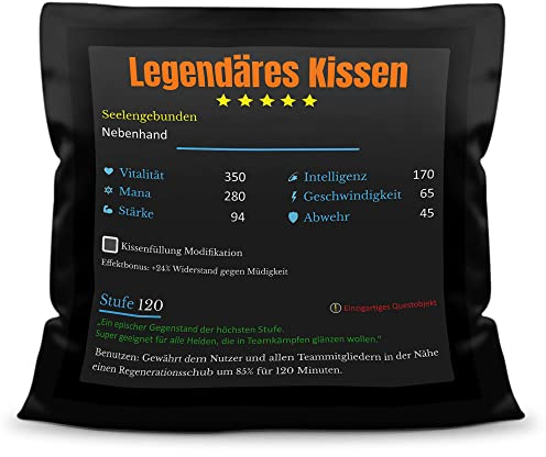 PR Print Royal Gaming-Kissen mit Spruch - Legendäres Kissen - Geschenke für Zocker, Gamer, Geburtstag, Kumpels, Zocken - Deko Satin-Kissen schwarz, 45x45 cm