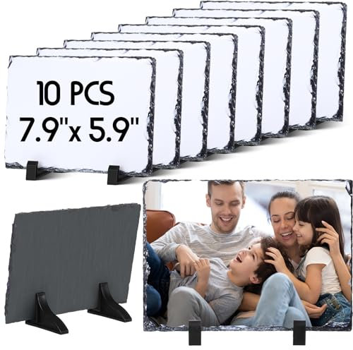Gersoniel 10 Stück Sublimationsschiefer-Rohlinge, 20 x 15 cm, Thermo-Transfer-Bilderrahmen mit Präsentationsständer, rechteckige Sublimationsdrucke, Bildschiefer für DIY, Desktop-Souvenir, Geschenk