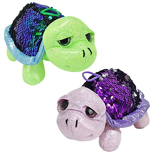 BEMIRO Schildkröte Kuscheltier Roswitha - ca. 18 cm lila, Kuscheltier Schildkröte mit 2 Farbiger Pailletten-Beschichtung, Meeresschildkröte, Stoffschildkröte