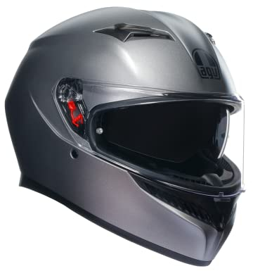 AGV - K3 E2206 MPLK Motorradhelm, Herren Integralhelm, ECE Vollvisierhelm mit Schweißabsorption, Spoiler, Lüftungsschlitzen und Kratzfestem UV-Visier, mit Intercom Ready, Grau
