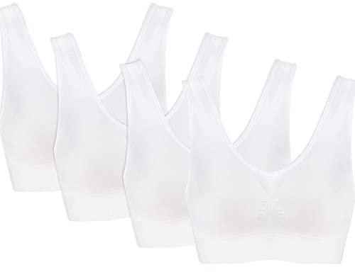 PBE 4 Pack Super Comfort Padded Bra, Thick Double Material Women's Sleep Bras, Sports Bra, Premium Quality, Seamless, No Wires! - 4 Pack White - XXXX Large
