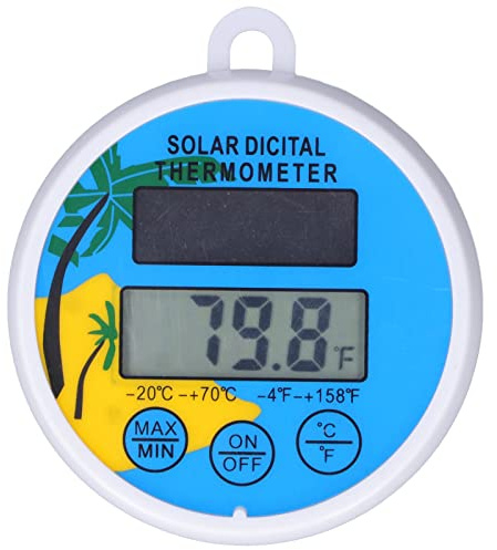 Socobeta Floating Thermometer, ℉ ℃ Temp Accurate Minimum Maximum Digital Solar Thermometer for Swimming Pool