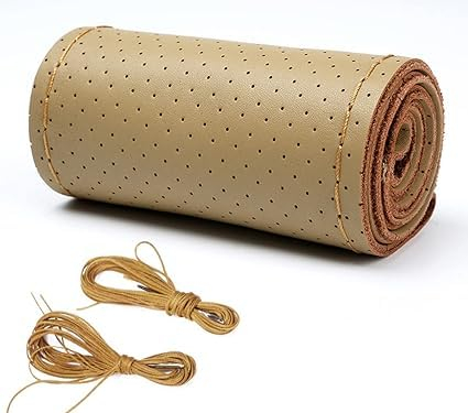 FM2018XSL Lenkradbezug Lenkradhülle Leder Lenkradabdeckung mit Nadel und Faden Rindsleder 37/38cm,elegant und atmungsaktiv(Beige gelb