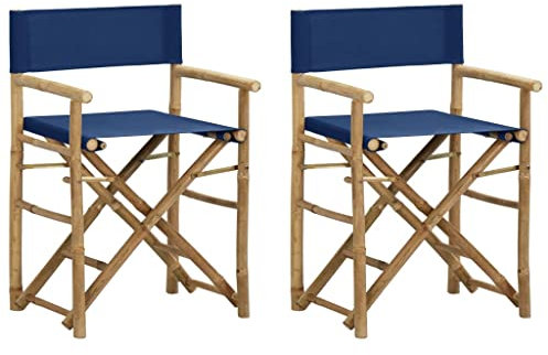 WIFESE 2 STK. Klappbare Regiestühle Bambus und Stoff Klappstuhl GartenmöBel KlappstüHle GartenstüHle Campingstuhl Relaxsessel Loungesessel Campingstuhl Faltbar Sonnenliege 60x45x88 cm Blau