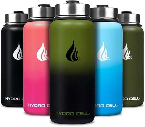 Hydro Cell Stainless Steel Insulated Water Bottle with Straw - for Cold & Hot Drinks - Metal Vacuum Flask with Screw Cap and Modern Leakproof Sport Thermos for Kids & Adults (Army/Black 32oz)