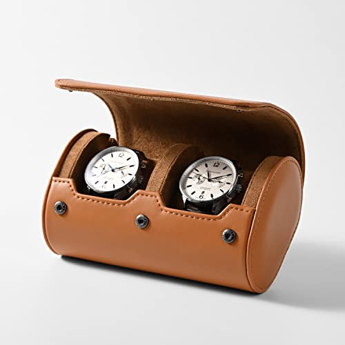 Oirlv Luxus Pu Leder 2 Schlitze Uhrenrolle Reiseetui Aufbewahrungsetui Für Geschenkbox Weihnachten Jubiläum Geburtstag(Braun)