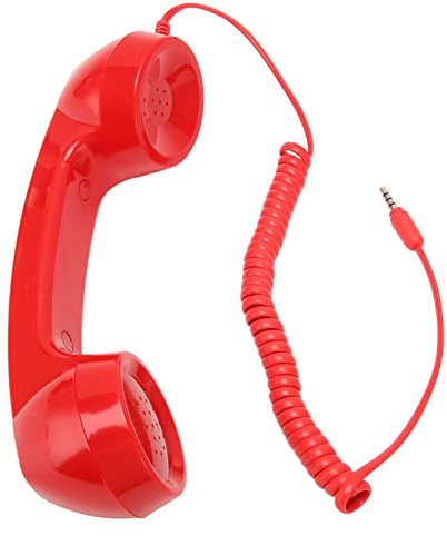 Auricular de Teléfono Retro, Auricular de Teléfono Retro Vintage de 3,5 Mm Receptor de Teléfono Celular, Micrófono de Teléfono Celular de Mano a Prueba de Radiación para (Rojo)