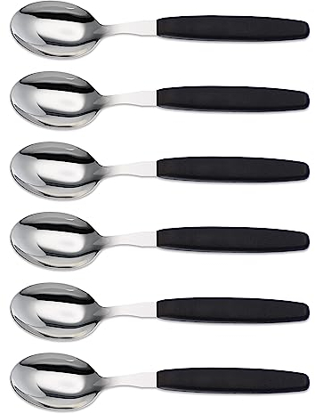 6er Set Giesser Messer Besteck Made in Germany - Löffel Esslöffel Suppenlöffel groß - ideal für Camping Rostfreier Edelstahl, ergonomischer Griff - Made in Germany - Schwarz