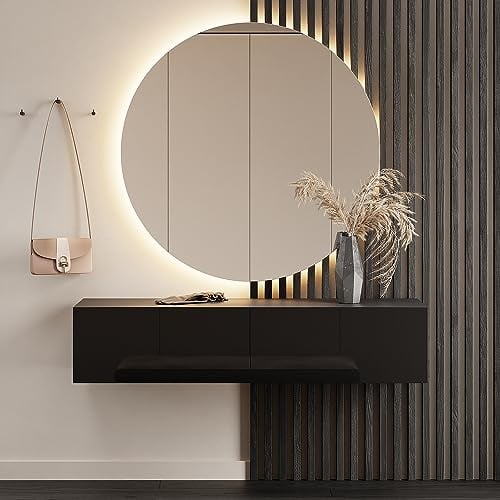 Planetmöbel - Mobiletto contenitore compatto per corridoio/ingresso, 1 x 140 cm, con sportello, installazione a parete o a pavimento, 37,8 x 140 x 32,5 cm (P x L x A), nero