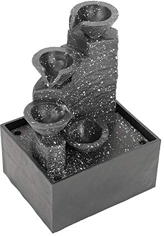 Akozon 4-stufiger Tischbrunnen, Desktop-USB-Wasserornament, Kunsthandwerk für Innen-Tischbrunnen, Mini-Dekorationsbrunnen, Heimbüro-Tischdekoration, Wasserglück mit Natur