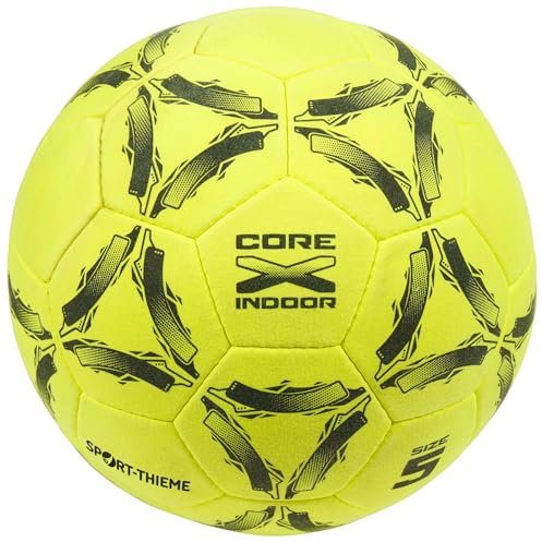 Sport-Thieme | Hallenfußball CoreX Indoor | Reduziertes Sprungverhalten | Trainingsball | Handgenäht | In Zwei Größen erhältlich | Synthetik-Velours | Gelb-Schwarz