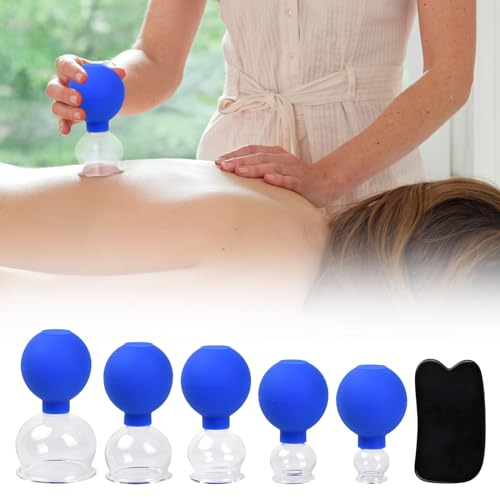 Natuce Kit de Thérapie par Ventouses, Pot à ventouses en verre véritable, Ventouses en Verre avec Boule Silicone, ventouses en verre avec boule d'aspiration, ventouses de massage sous vide