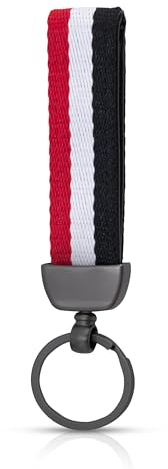 Deugard 1871 exklusiver Schlüsselanhänger mit gewebtem Band, Deutschland, Edelstahl Schlüsselring Farbe schwarz matt, 127 mm Gesamtlänge