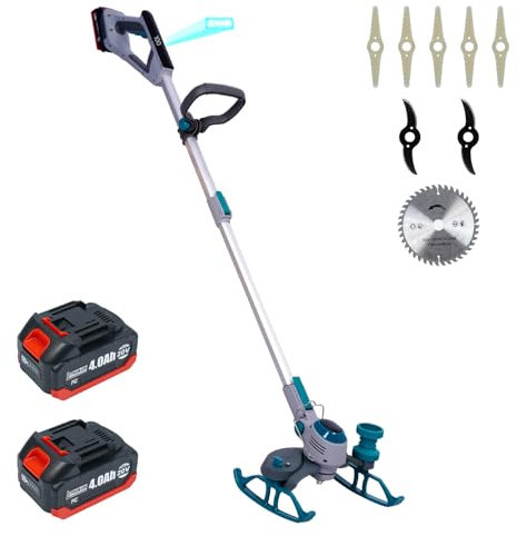 Talionqu Désherbeur électrique avec 2 piles de 4,0 Ah, pèse seulement 2,4 kg, 11 000 tr/min, 3 types de lame, mini-déménageur/coupe-bordure en 1
