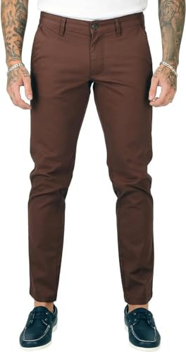 JMOJO Chinos Trousers Men – Slim Fit Wrinkle Resistant Stretch Cotton Pants – Smart Casual Wear for Office, Travel & Weekend Chocolate Brown