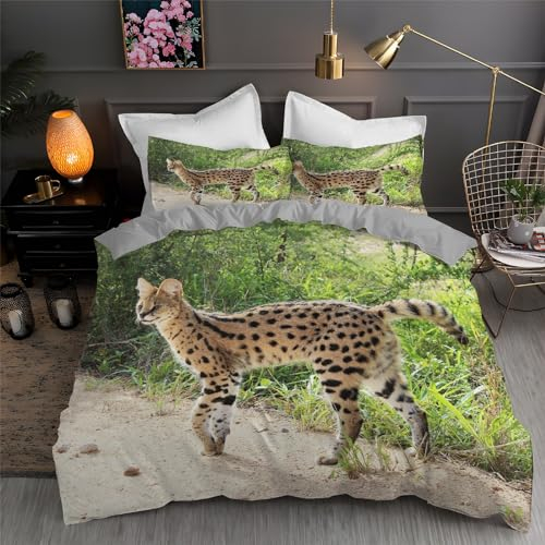 Bettwäsche 135x200 Wildes Tier Ozelot Bettwäsche Set 3D Bedruckte Bettbezug Set mit ReißVerschluss, Weich Flauschige Hypoallergen Bettbezug + 2 Kissenbezug