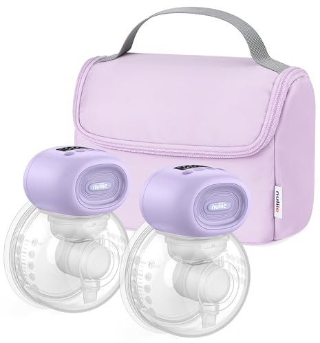 Nuliie Extractor de leche portátil manos libres con 4 modos y 12 niveles, pantalla LED, extractor de leche eléctrico portátil de 27 mm con brida de 14/17/20/24 mm (2 paquetes, Morado)