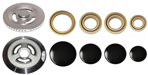 FIGEVIDA Kit 5 bruciatori completi di piattelli spartifiamma 4 fuochi + tripla corona per cucina piano cottura 5 fuochi - Made in Italy - SM22 PER SMEG