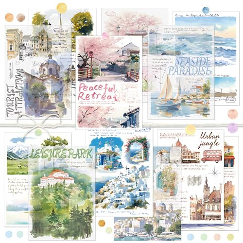 Decoupage-Papier für Scrapbooking mit Naturlandschaftsdrucken im Aquarellstil, Reisethema-Collage, dekoratives Papier, Wandornament für Tagebuchkarten, Kunst und Handwerk (Scenery)