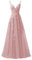 Beyonddress Robe de soirée en tulle - Robe de bal longue - Applications en dentelle - Robe de mariée - Col en V - Bretelles spaghetti - Robe de bal de fin d'année, Vieux rose, 52