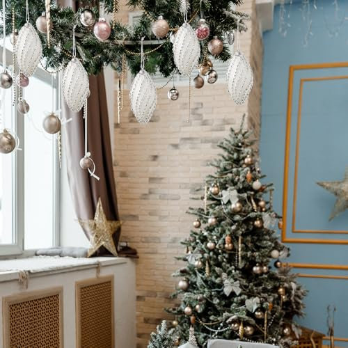HERZONE 6pcs weihnachtsanhänger Weiße Glitzer Pinienzapfen Weihnachtskugeln mit Faden Plastik für Weihnachtsbaum (Weiß (6pcs))