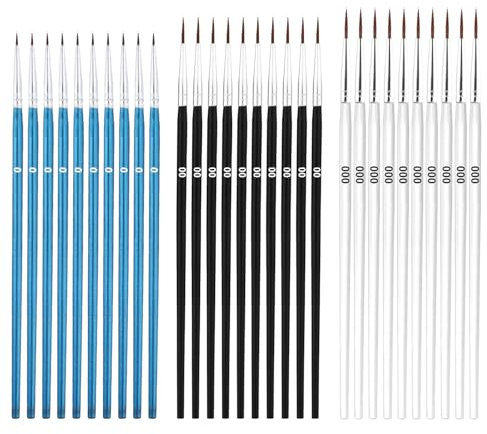 45pcs Miniature Detail Paint Brushes, 0#00#000 Small Fine Tip Detailing Liner Tip Paint Brush Set for Crafts Oil Acrylic Watercolor Tiny Art Painting (Blue, Black, White)