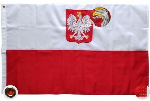 TCTOHZNG Polski herb i flaga Polnische Adlerfahnen Flaga polska mit adler 90 x 150 cm mit Messing-Ösen 210D Nylon-Material mit Genähten Streifen Premium Flaggen