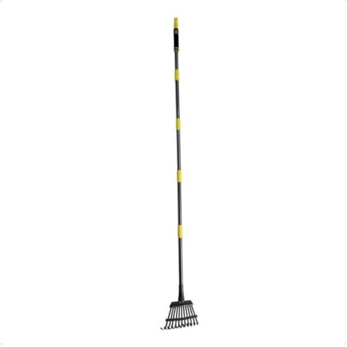Galaflor Laubrechen (Metall) mit 163 cm Stiel aus Stahl und gummiertem Griff, verstellbare Länge, 11 Zinken, Arbeitsbreite: 21 cm, Gesamtlänge: 182 cm, Gartengeräte