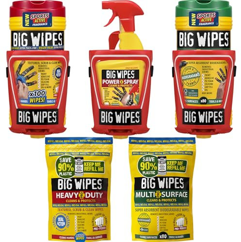 Big Wipes Van System, All-in-1 Racking Dispensing & Cleaning System - Easy Fix, Van Mountable. Full Kit Cleans Surfaces, Tools & Hands. Industrial Wipes + Power Spray + 3 dispenser brackets