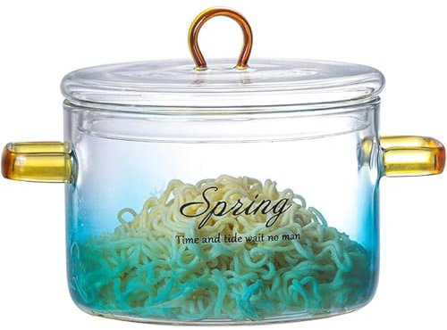 Borosilicate Glass Soup Porridge Pot - 900ml, Heat-Resistant Glass Cover Casserole, Stove Top Cooking Pot with Lid