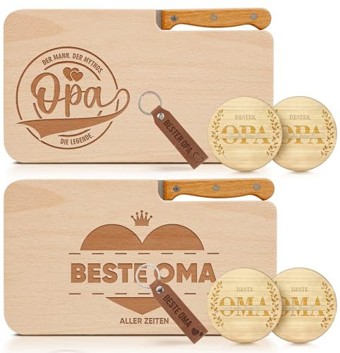 Einzigartige Geschenkidee für Opa und Oma: Holz Frühstücksbrettchen mit Gravur - Perfekt 10 Teiliges Set für Weihnachten (OPA OMA 2ER)