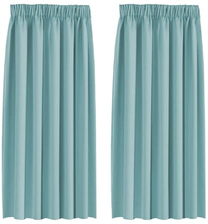 BellaHills Blackout Curtains Pencil Pleat Bedroom Curtain Panel for Privacy Protected Thermal Insulated Window Treatment for Living Room 2 Panels, 66 x 54 Inch, Mineral Blue