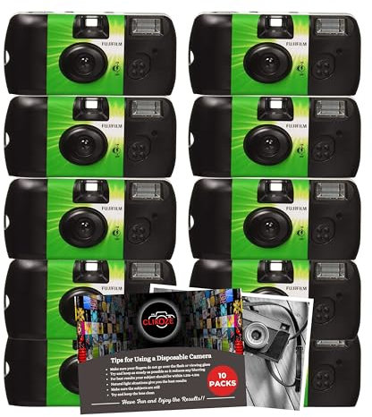 Disposable Camera Bundle with Fujifilm Quicksnap Flash 27 Exp 10 Pack and Clikoze Photography Tips Card