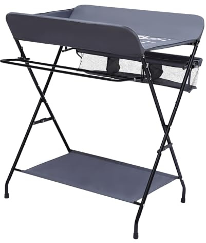 Wickeltisch, faltbar, tragbar, zum Wechseln von Windeln, Massage, Trocknung von Kleidung, Aufbewahrung, geeignet für Babys bis zu 12 Monaten (grau)